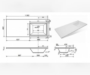 Раковина Эстет Даллас 130 ФР-00002167, 130.2 х 48.2 х 14.5 см, правая