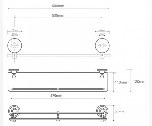 Полка стеклянная Bemeta Retro 144102267 60 x 12 x 9 см с бортиком, бронза