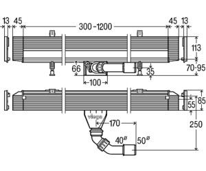 Душевой лоток Viega Advantix Vario 736736 под щелевую решетку, пристенный, подрезной от 30-120 см, высота сифона 6,6 см