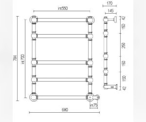 Полотенцесушитель электрический Margaroli Armonia 9-564-5 BOX 95645505CRNB, высота 78.4 см, ширина 68 см, хром