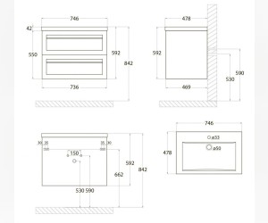 Тумба под раковину Art&Max Platino 75 см подвесная, светло-серый матовый, AM-Platino-750-2C-SO-GCM