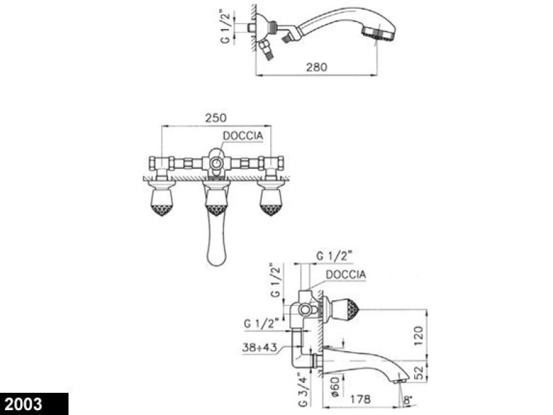 Смеситель Nicolazzi Cristallo 2003CR22 для ванны, хром