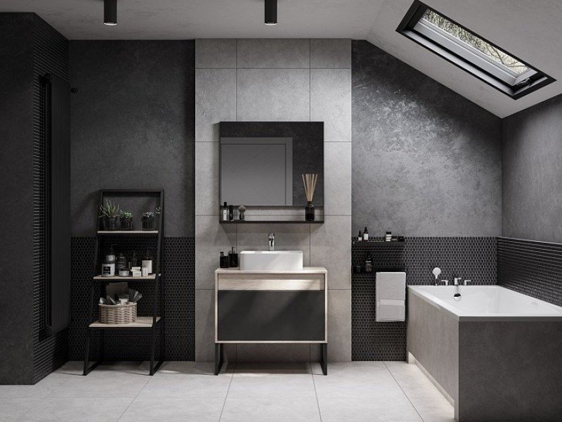 Зеркало Акватон Лофт Урбан 80 см с полкой, дуб орегон, 1A247902LQX50