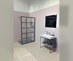 Душевое ограждение Kermi WALK-IN Dark Edition XD WW2 11020 3PK, 108-110 x 200 см с опорой, черный soft+декор, решетка металл, прозрачное стекло + Kermiclean