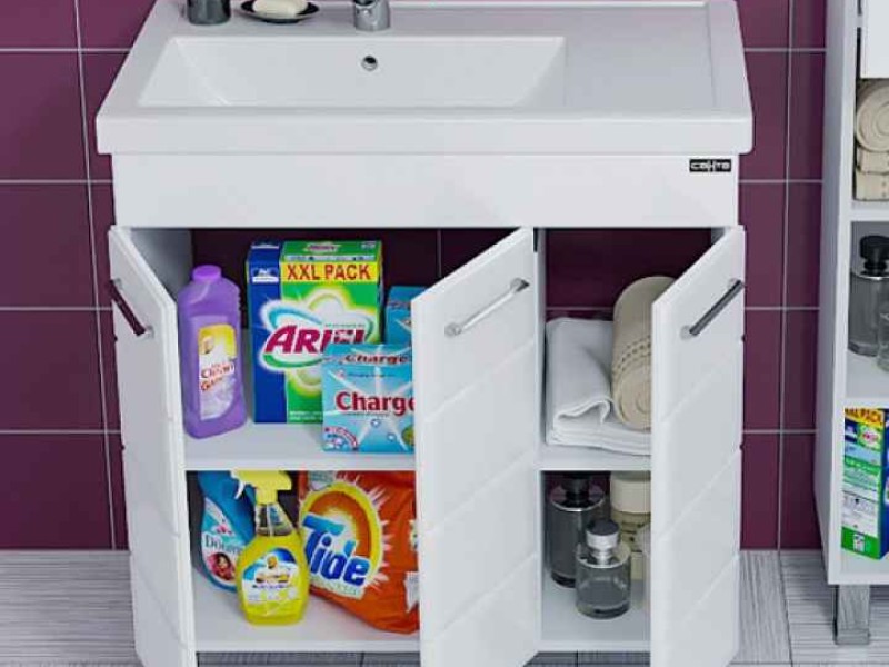 Тумба под раковину Санта Омега-80, 207051, 3 двери, напольная, белый