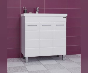 Тумба под раковину Санта Омега-80, 207051, 3 двери, напольная, белый