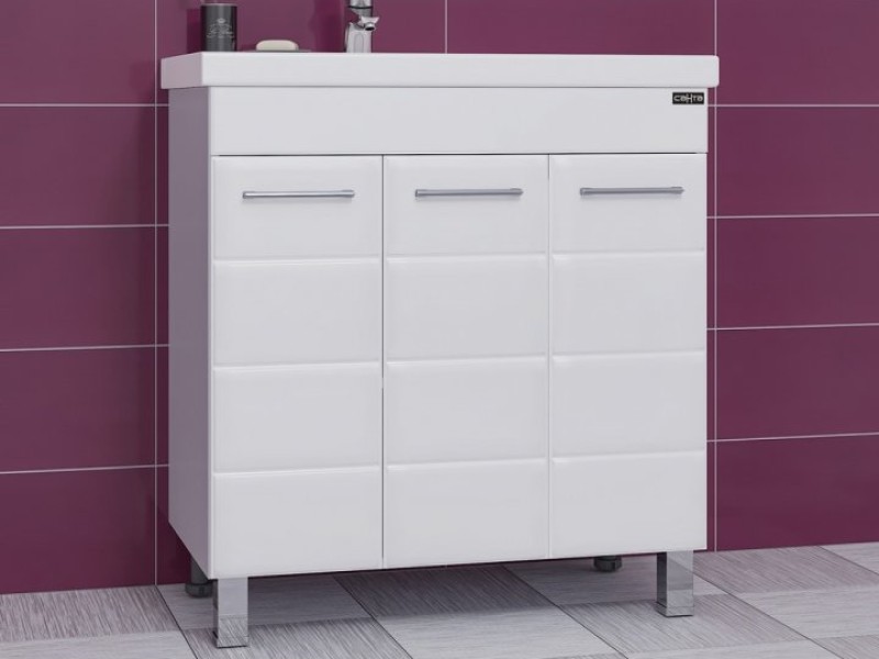 Тумба под раковину Санта Омега-80, 207051, 3 двери, напольная, белый