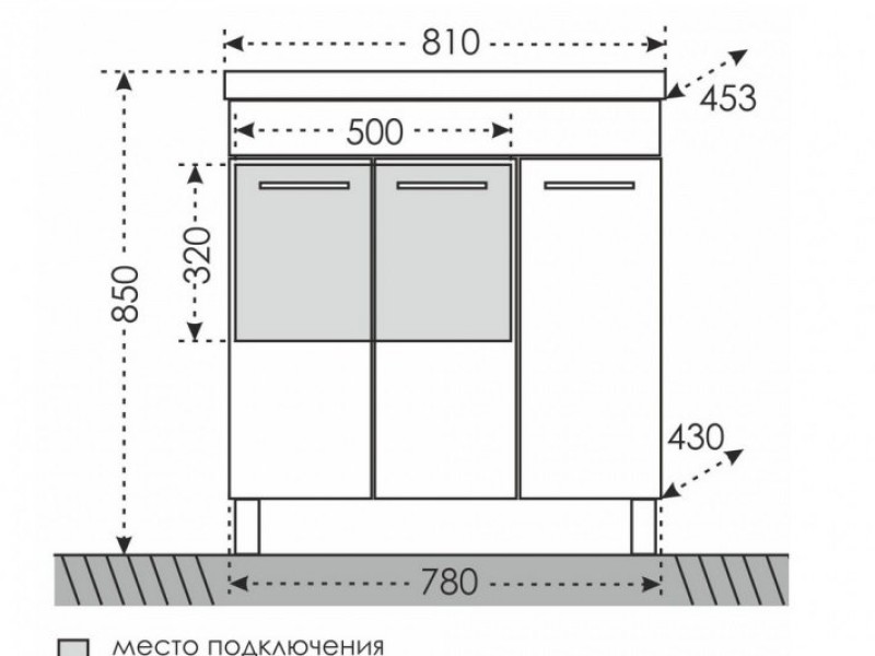 Тумба под раковину Санта Омега-80, 207051, 3 двери, напольная, белый