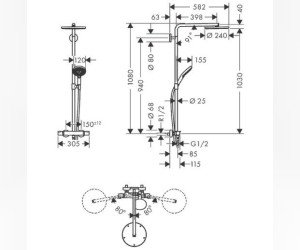 Душевая система Hansgrohe Raindance Select S Showerpipe 240 1jet PowderRain 27633000, хром
