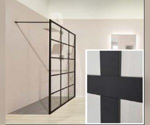 Душевое ограждение Kermi WALK-IN Dark Edition XD WW2 10020 3PK, 98-100 x 200 см с опорой, черный soft+декор, решетка металл, прозрачное стекло + Kermiclean