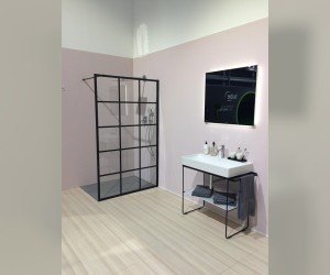 Душевое ограждение Kermi WALK-IN Dark Edition XD WW2 10020 3PK, 98-100 x 200 см с опорой, черный soft+декор, решетка металл, прозрачное стекло + Kermiclean