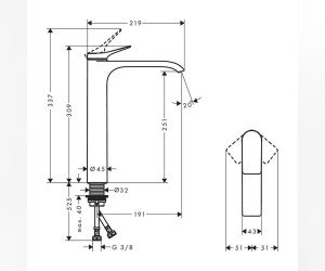 Смеситель Hansgrohe Vivenis для раковины 250, без донного клапана, черный матовый, 75042670