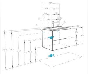 Тумба под раковину Акватон Сохо 60 см подвесная, слейт/галька серая, 1A258001AJ9A0