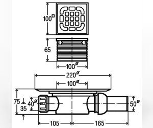 Душевой трап Viega Advantix 557119, 100 x 100 мм, с гидрозатвором, с решеткой из нержавеющей стали