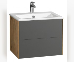 Тумба под раковину Акватон Сохо 60 см подвесная, дуб веллингтон/графит софт, 1A258001AJA00