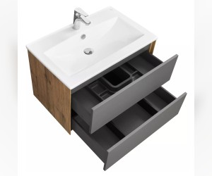 Тумба под раковину Акватон Сохо 75 см подвесная, дуб веллингтон/графит софт, 1A258101AJA00