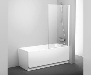 Шторка для ванны Ravak PVS1-80, 80 х 140 см, профиль белый, витраж транспарент, 79840100Z1