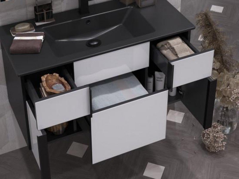 Тумба под раковину Opadiris Кристалл Лофт 90 см подвесная, антрацит, белый, 00-00003652