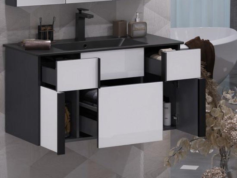 Тумба под раковину Opadiris Кристалл Лофт 90 см подвесная, антрацит, белый, 00-00003652