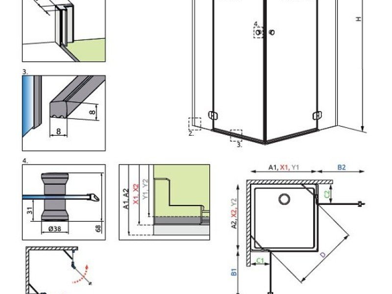 Душевой уголок Radaway Torrenta KDD, 80 х 80 х 195 см, стекло прозрачное, профиль хром, 132262-01-01
