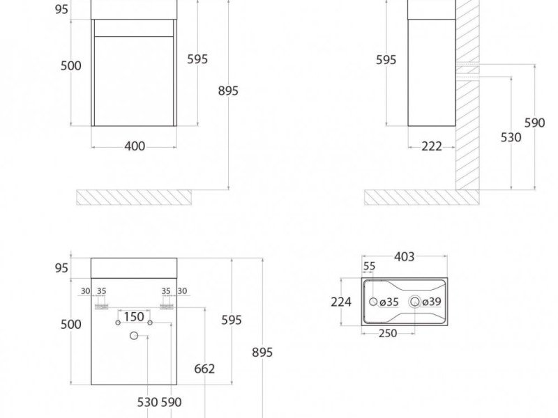 Тумба под раковину Art&Max Family 40 см подвесная, белый глянцевый, Family-400-1D-SO-BL