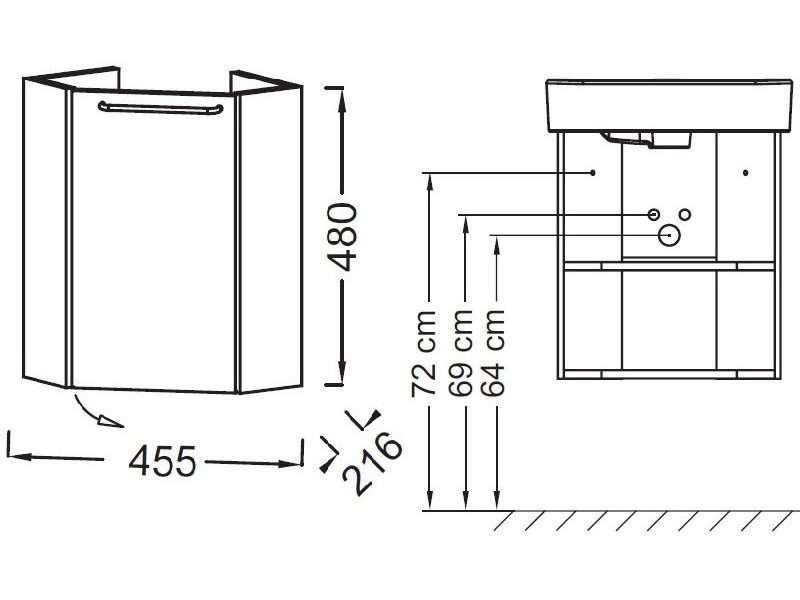 Тумба под раковину Jacob Delafon Odeon Rive Gauche 45 см, цвет серый антрацит глянцевый, ручки на выбор, EB2584D-RX-442/EB2584G-RX-442