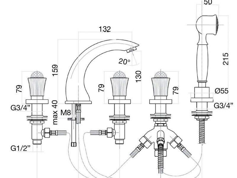 Смеситель Fiore Venere Sky для ванны, хром/Swarovski, 13CR0608