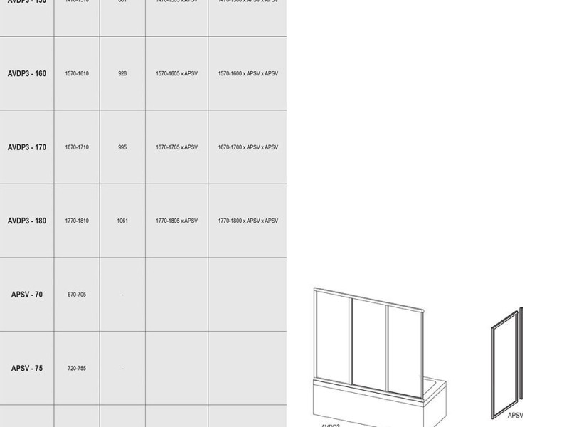 Шторка для ванн Ravak AVDP3-160, профиль белый, витраж транспарент, 40VS0102Z1