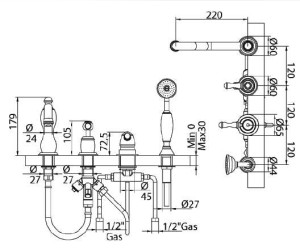 Смеситель Bandini Antico 5168400KK0G для ванны/душа, золото/ручка Swarowski Antico