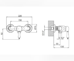 Смеситель для душа Margaroli Classica RU1005AA01GD, золото