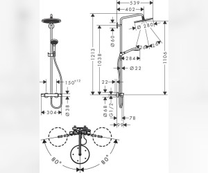 Душевая система Hansgrohe Croma Select S 26890990, термостатическая, золото