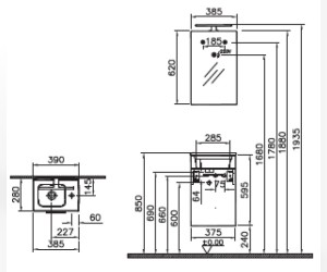 Комплект мебели Vitra Mia 40 см тумба, раковина, зеркало c подсветкой, белый глянец, 75022