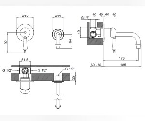Смеситель для раковины Margaroli Classica RU1002AA01BR с внутренней частью, бронза