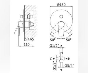 Смеситель для душа Cezares Nautic NAUTIC-VDIM-01, хром