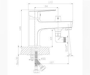 Смеситель для ванны Rossinka S35-38 на борт ванны