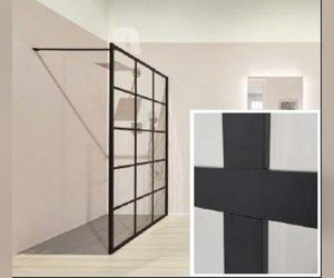 Душевое ограждение Kermi WALK-IN Dark Edition XD WW2 14020 3PK, 138-140 x 200 см с опорой, черный soft+декор, решетка металл, прозрачное стекло + Kermiclean