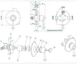 Смеситель Bandini Antico для душа, ручка керамическая Antico, золото, 854620KK00.