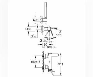 Смеситель Grohe Plus 33547003 для ванны и душа, с душевым набором
