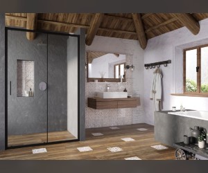 Душевая дверь в нишу Ravak Blix Slim BLSDP2-110, профиль чёрный, витраж транспарент, X0PMD0300Z1