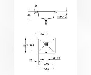 Мойка кухонная из искусственного гранита Grohe K700U 31654AT0, 53,3 x 45,7 см, с корзинчатым вентилем и сливным гарнитуром, серый гранит