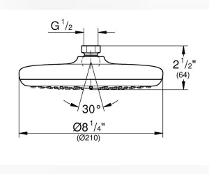 Верхний душ Grohe Tempesta 210 26409000/26410000/26408000, 210х210 мм, 1 режим струи, без держателя, хром