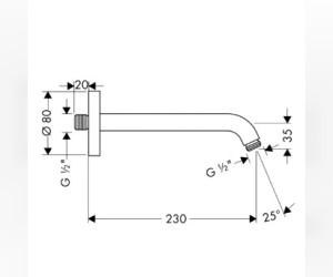 Держатель верхнего душа Hansgrohe 27412000, 23 cм, G 1/2