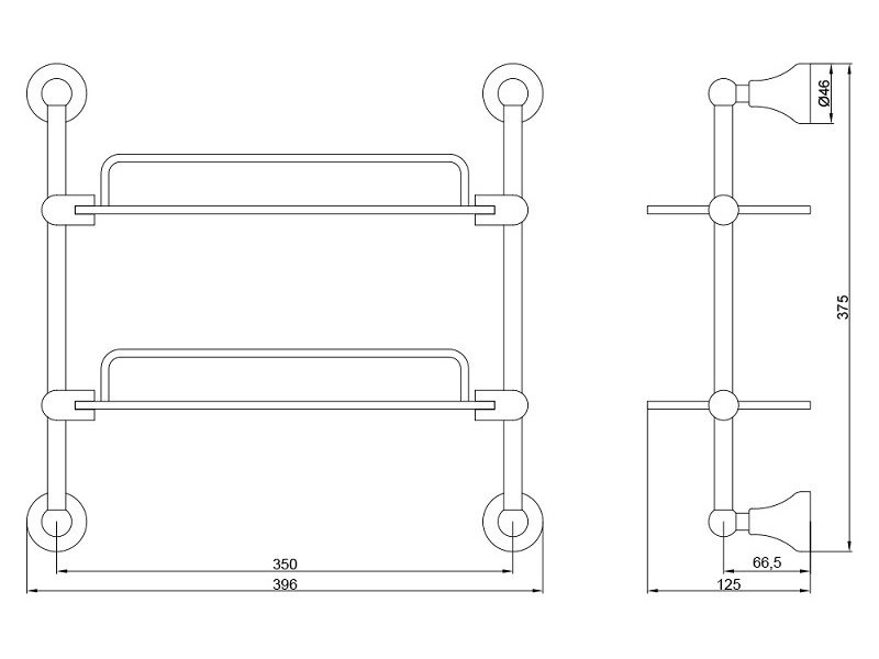 Полка двойная с галереей Veragio Gialetta VR.GIL-6412.DO, 35 см, матовое стекло/золото