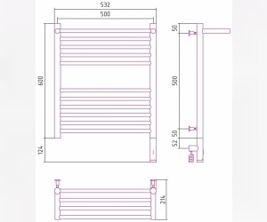Полотенцесушитель электрический Сунержа Богема 3.0 600 x 500 с полкой, ширина 53.2 см, высота 72.4 см, без покрытия, L/R