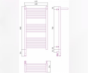 Полотенцесушитель электрический Сунержа Богема 3.0 800 x 400 с полкой, ширина 43.2 см, высота 92.4 см, матовое золото, L/R