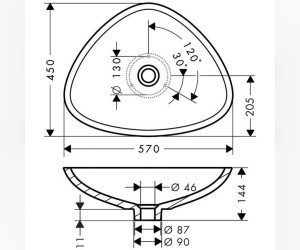 Раковина Axor Massaud 42305000, 57 х 45 х 14.4 см накладная, цвет белый
