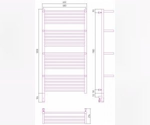 Полотенцесушитель электрический Сунержа Богема 3.0 1200 x 600 с 4 полками, ширина 63.2 см, высота 132.4 см, состаренная бронза, L/R