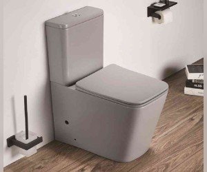 Унитаз компакт Ceramalux NС, безободковый, крышка микролифт, светло-серый матовый, 2170AXMH