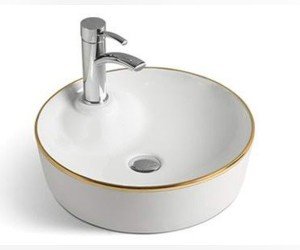 Раковина CeramaLux Серия NC D1306H011 накладная, белый, кромка золотая