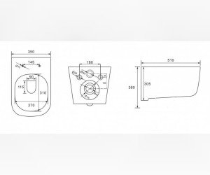 Подвесной унитаз CeramaLux B2341 35 x 50 x 36 см безободковый, сиденье ультратонкое, Soft Close